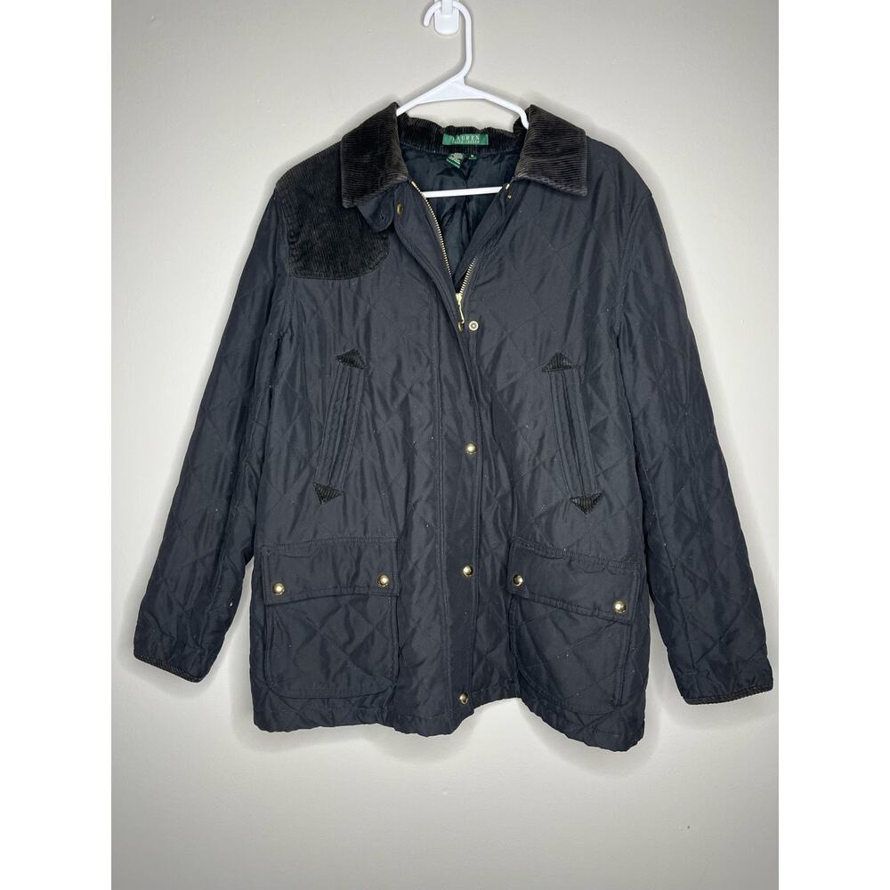Lauren Ralph Lauren Quilted Jacket with Corduroy Collar – Black – Size XL - Picture 2 of 7